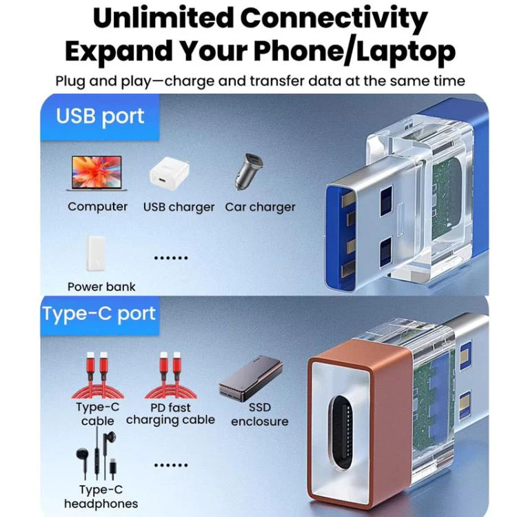 OTG3.0 Lighted Adapter High Speed Data Transfer For Computers Phones Mice Keyboards, Spec: Orange USB Male - Image 8