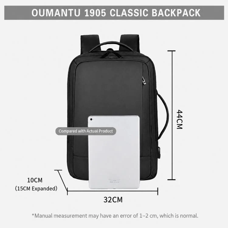 OUMANTU 1905 Large Capacity Waterproof Business Laptop Backpack(Black) - Image 5