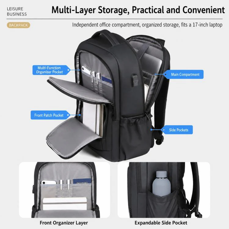 OUMANTU 2215 Large Capacity Waterproof Oxford Cloth Backpack(Grey) - Image 8
