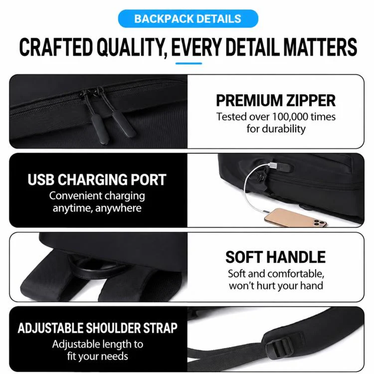 OUMANTU 2316 Multifunctional Business Letter Logo Backpack Laptop Bag(Black) - Image 9