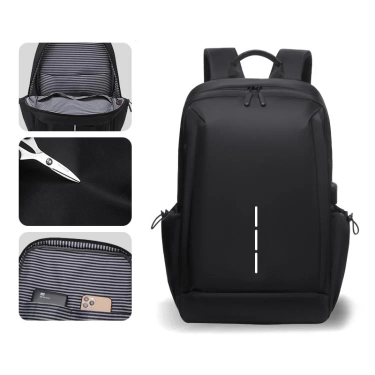 OUMANTU 2316 Multifunctional Business Vertical Stripe Logo Backpack Laptop Bag(Black) - Image 2