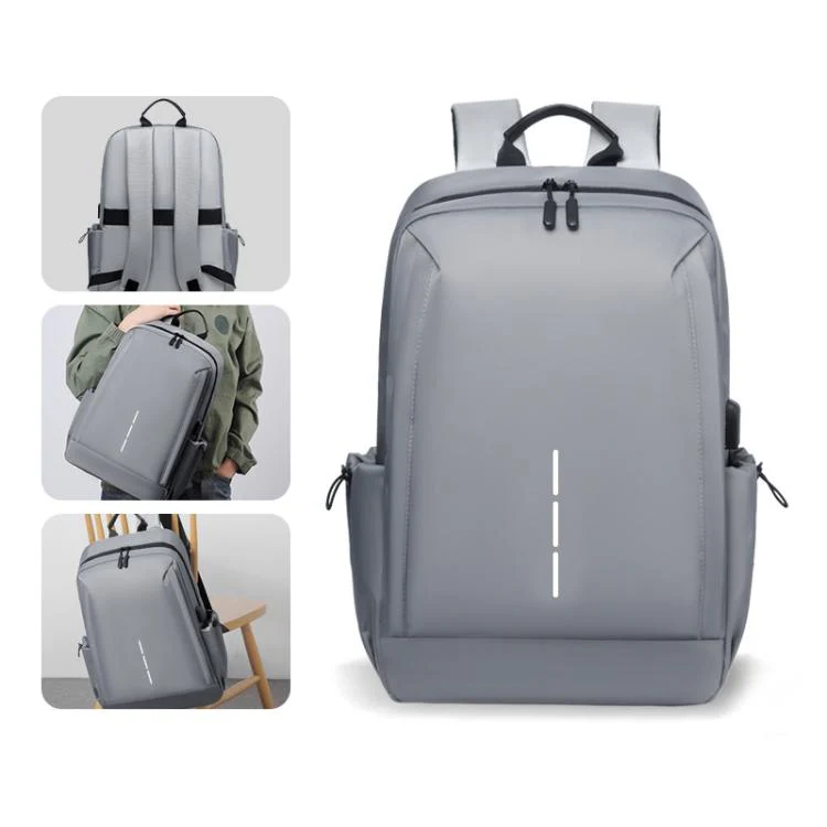 OUMANTU 2316 Multifunctional Business Vertical Stripe Logo Backpack Laptop Bag(Grey) - Image 2