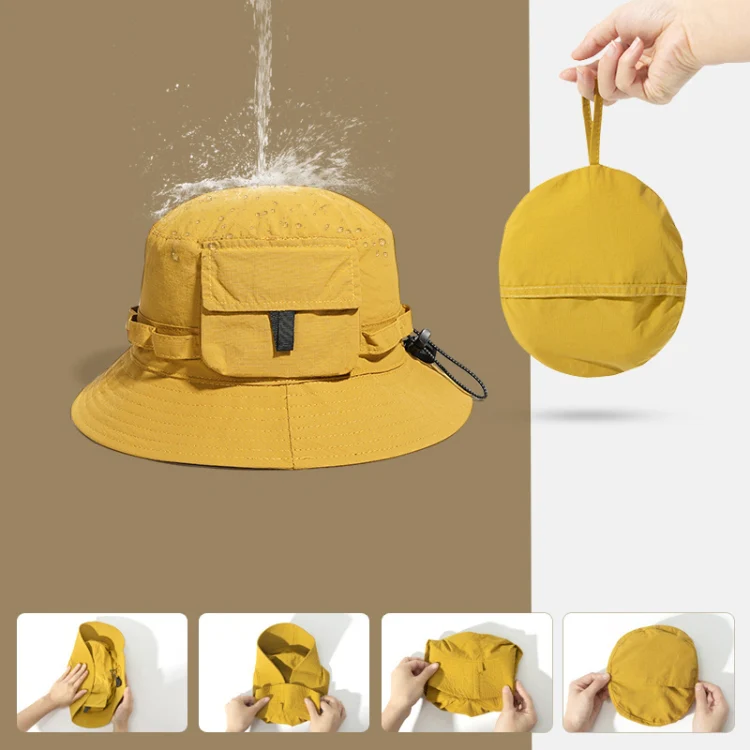 Outdoor Bucket Hat Summer Quick-Drying Sunshade Storage Integrated Hat(Orange) - Image 2