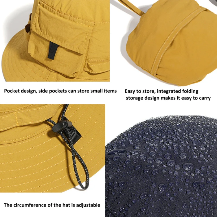 Outdoor Bucket Hat Summer Quick-Drying Sunshade Storage Integrated Hat(Orange) - Image 6