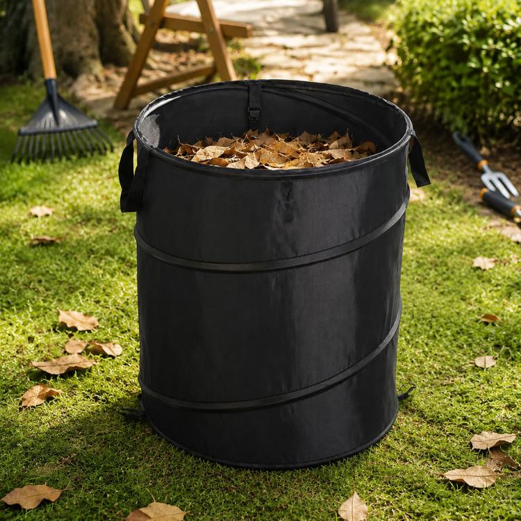 Outdoor Camping Folding Bucket Portable Trash Can Garden Leaf Bucket, Size:Medium 45x55cm(Black)