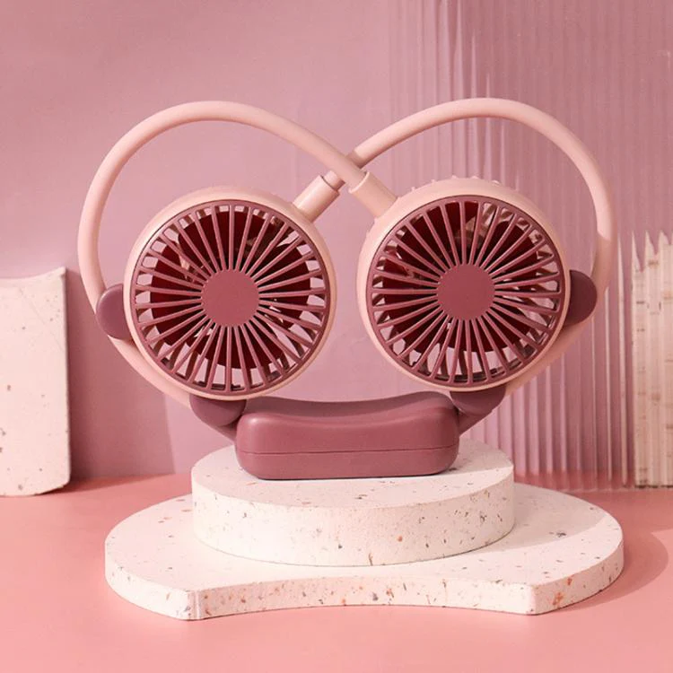 Outdoor Folding Mini Neck Fan Portable USB Rechargeable Summer Gift Fan, Color: Bear Pink Purple