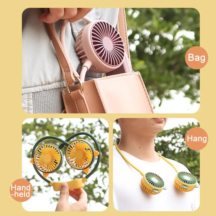 Outdoor Folding Mini Neck Fan Portable USB Rechargeable Summer Gift Fan, Color: Bear Pink Purple - Image 11