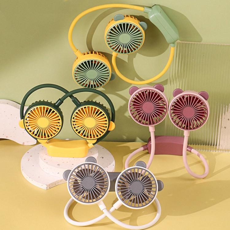 Outdoor Folding Mini Neck Fan Portable USB Rechargeable Summer Gift Fan, Color: Bear Pink Purple - Image 5