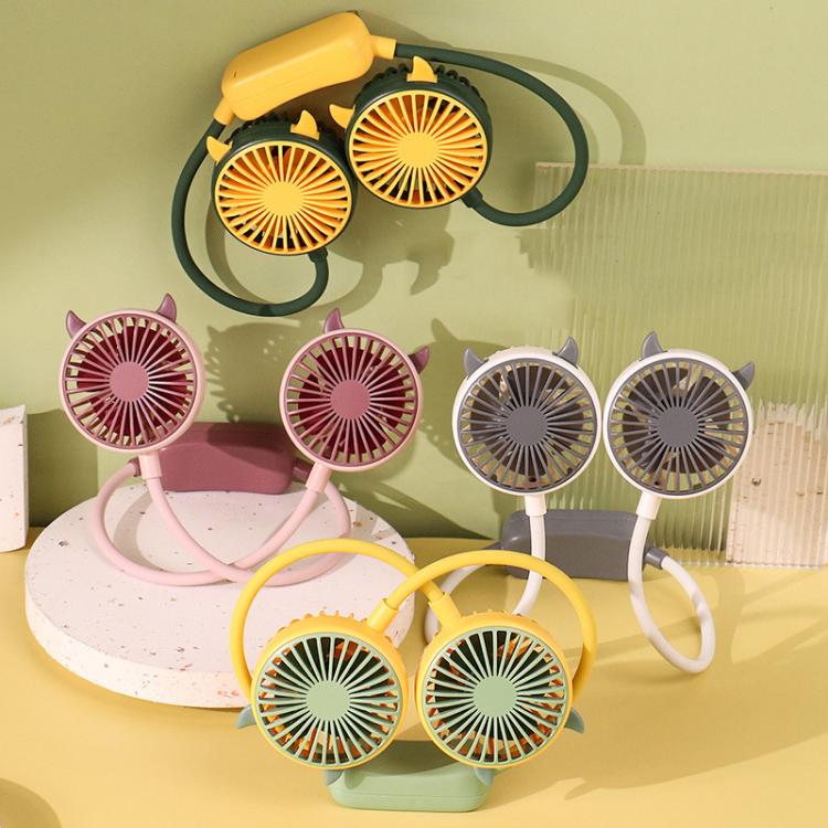 Outdoor Folding Mini Neck Fan Portable USB Rechargeable Summer Gift Fan, Color: Cat Ears Gray White - Image 4