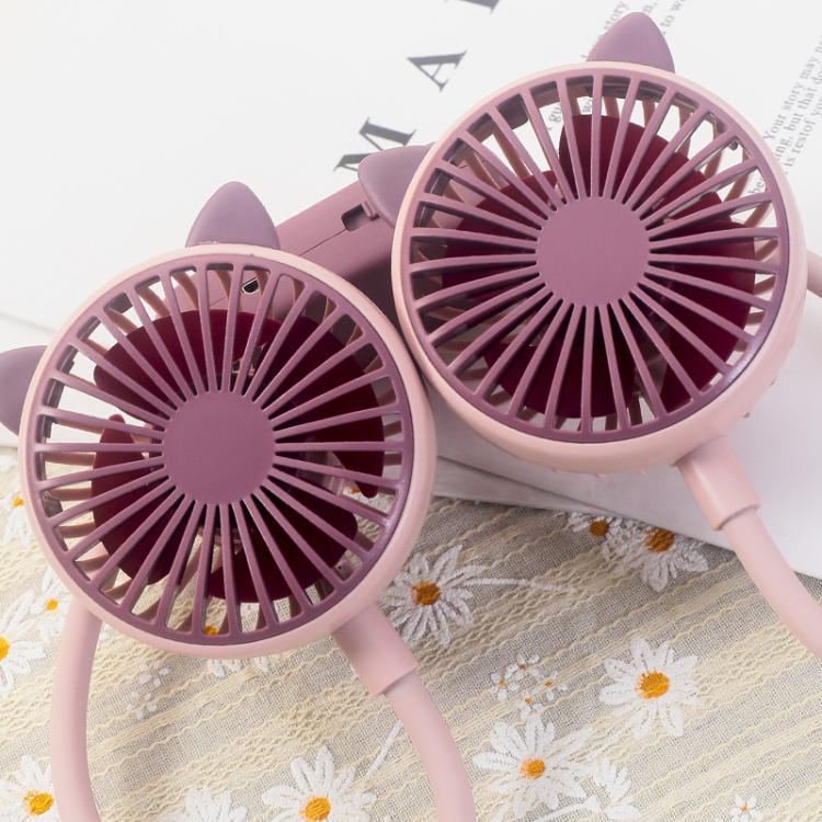 Outdoor Folding Mini Neck Fan Portable USB Rechargeable Summer Gift Fan, Color: Cat Ears Gray White - Image 8