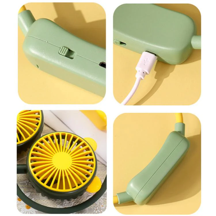 Outdoor Folding Mini Neck Fan Portable USB Rechargeable Summer Gift Fan, Color: Cat Ears Green - Image 10