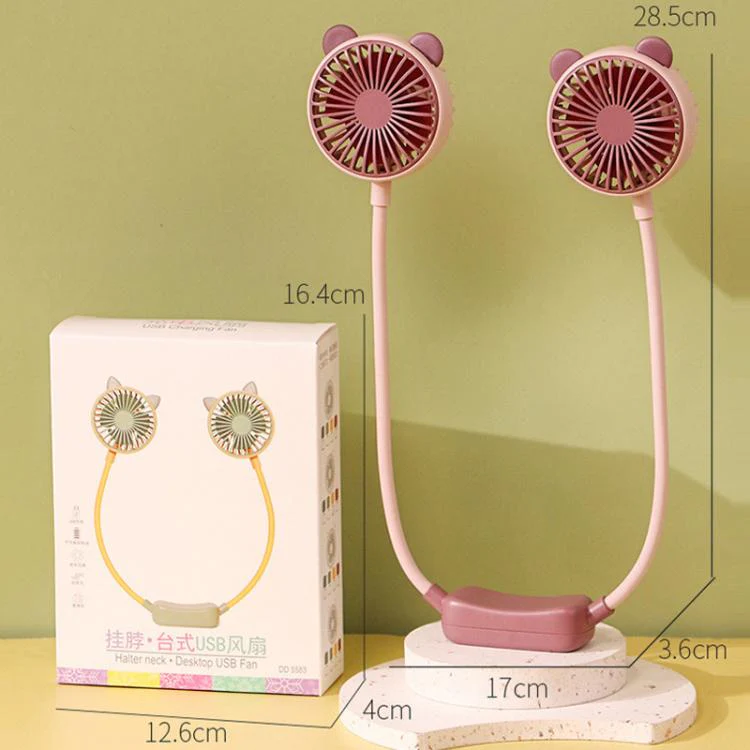 Outdoor Folding Mini Neck Fan Portable USB Rechargeable Summer Gift Fan, Color: Deer Pink Purple - Image 3