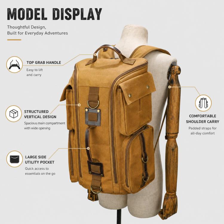 Outdoor Large Capacity Waterproof Travel Men Canvas Backpack(Black) - Image 4