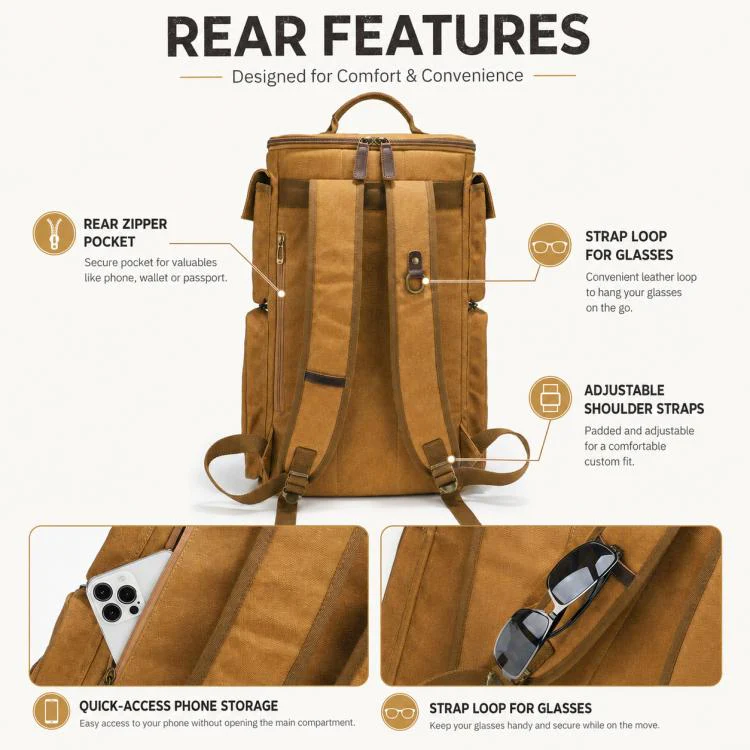 Outdoor Large Capacity Waterproof Travel Men Canvas Backpack(Military Green) - Image 6