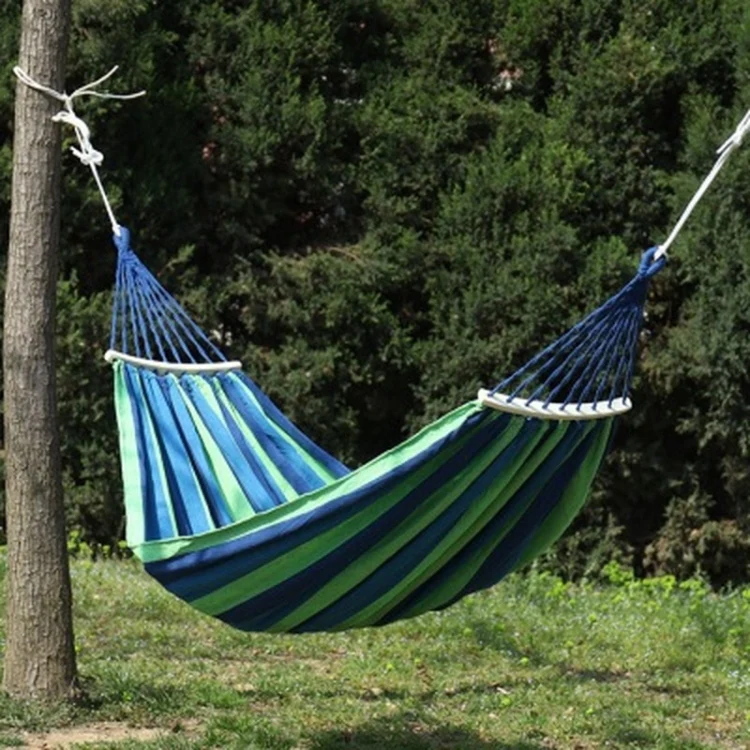 Outdoor Rollover-resistant Double Person Canvas Hammock Portable Beach Swing Bed with Wooden Sticks, Size: 190 x 150cm(Blue) - Image 2