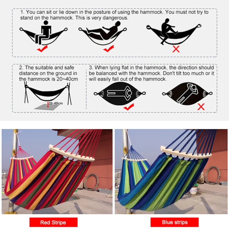 Outdoor Rollover-resistant Double Person Canvas Hammock Portable Beach Swing Bed with Wooden Sticks, Size: 190 x 150cm(Blue) - Image 6