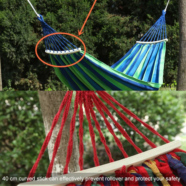 Outdoor Rollover-resistant Double Person Canvas Hammock Portable Beach Swing Bed with Wooden Sticks, Size: 190 x 150cm(Blue) - Image 8