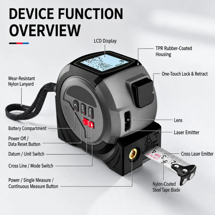 OUXIAOJIANG 3 in 1 High-Precision Handheld Cross Line Laser Rangefinder Digital Tape Measure, Measuring Distance:40m(Grey) - Image 16