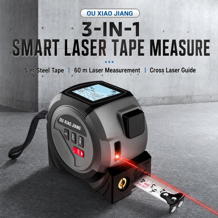 OUXIAOJIANG 3 in 1 High-Precision Handheld Cross Line Laser Rangefinder Digital Tape Measure, Measuring Distance:60m(Grey) - Image 3