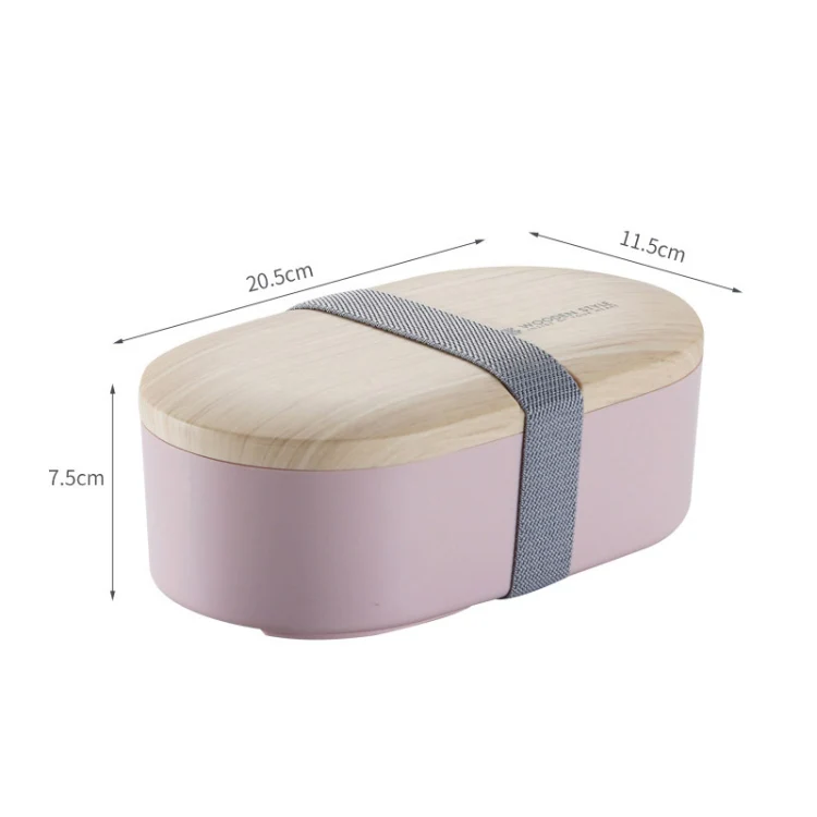 Oval Simple Lunch Box Wooden Sushi Sealed Leak-proof Lunch Box with Cutlery(Pink) - Image 2