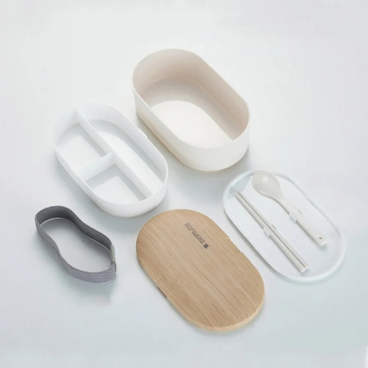 Oval Simple Lunch Box Wooden Sushi Sealed Leak-proof Lunch Box with Cutlery(Pink) - Image 4