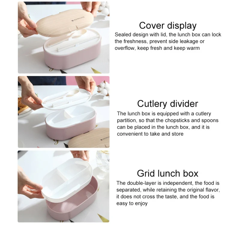 Oval Simple Lunch Box Wooden Sushi Sealed Leak-proof Lunch Box with Cutlery(White) - Image 5