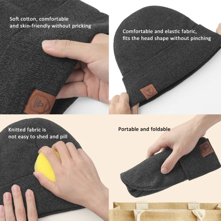OZERO Plain Warm Wool Hat With Fleece Lining Knitted Beanie For Men And Women(Black) - Image 4