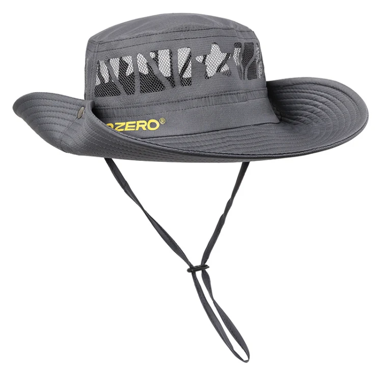OZERO Summer Sun Shade Sunscreen Hat Outdoor Camping Breathable Large Brim Fisherman Hat, Color: 0069 Gray