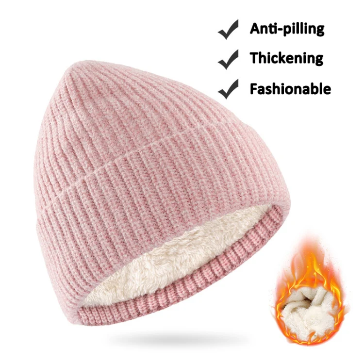 OZERO Women Wool Hat with Ear Protection Loose Fleece Lining Warm Knitted Cap(Apricot) - Image 4