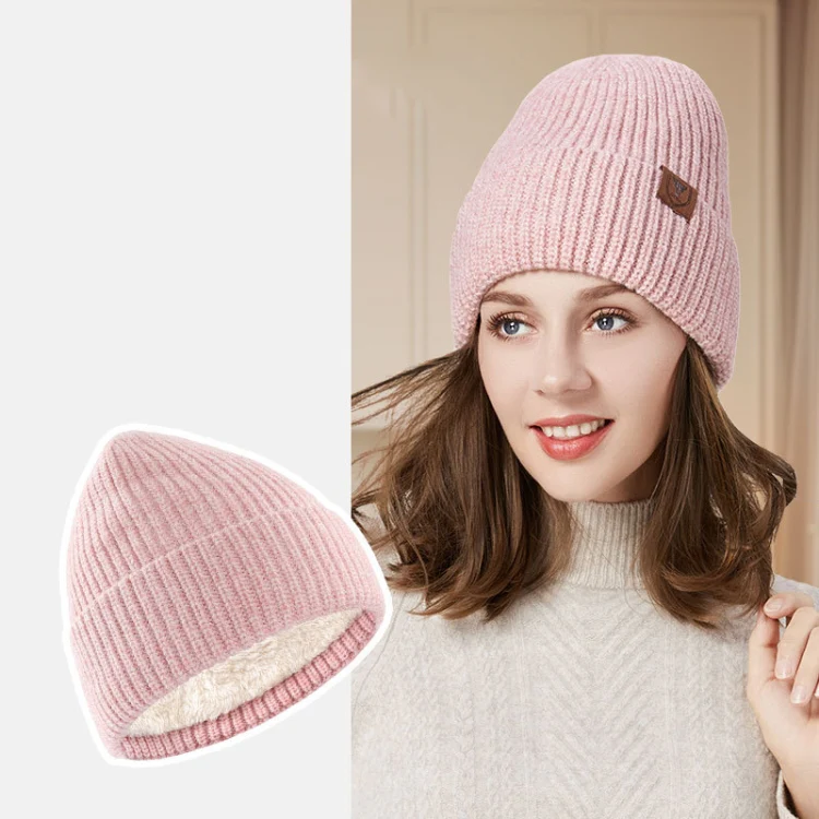 OZERO Women Wool Hat with Ear Protection Loose Fleece Lining Warm Knitted Cap(Pink) - Image 2