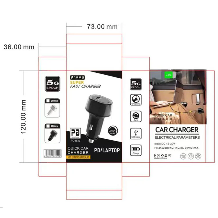 P01 PD45W Type-C / USB-C Buck Boost Car Charger with Type-C to Type-C Data Cable(Black) - Image 9