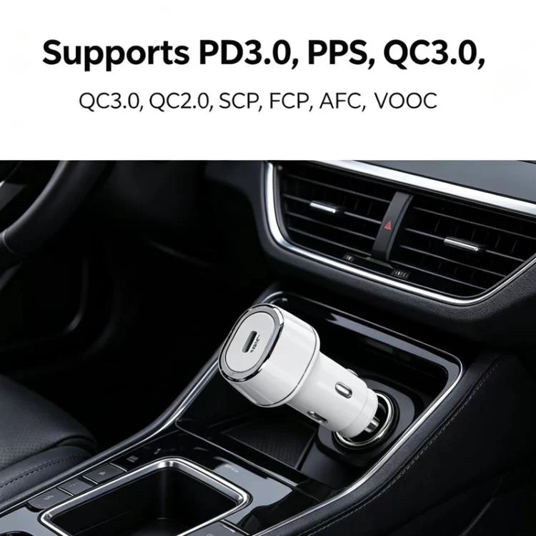 P01 PD45W Type-C / USB-C Buck Boost Car Charger with Type-C to Type-C Data Cable(White) - Image 6
