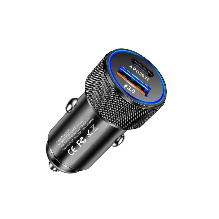 P19 Metal PD20W USB-C + QC18W USB Car Charger with Type-C to 8 Pin Date Cable(Black) - Image 2