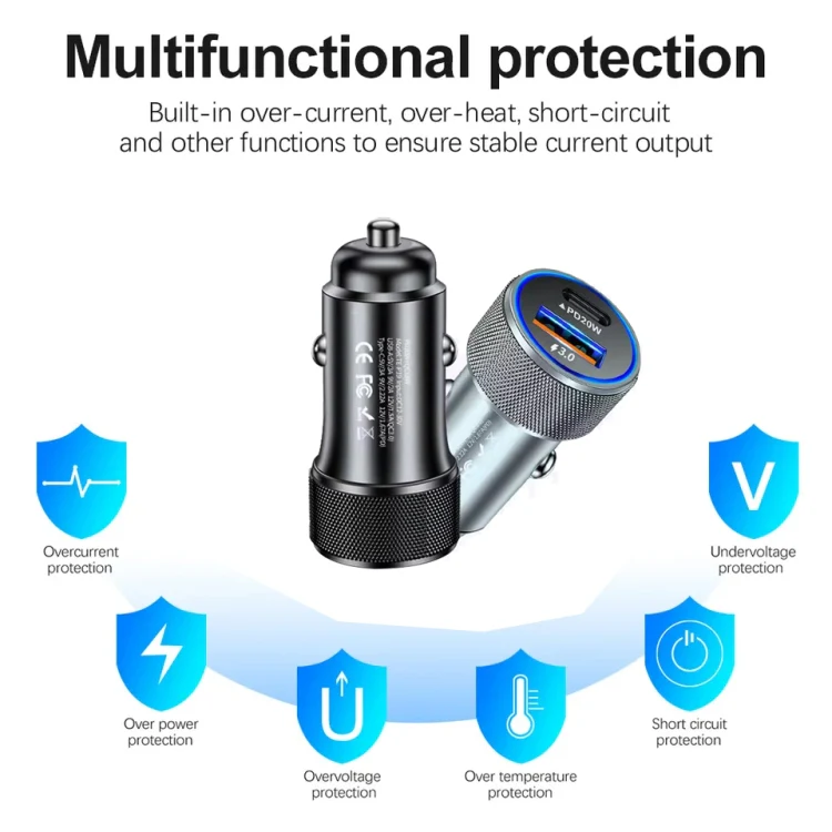 P19 Metal PD20W USB-C + QC18W USB Car Charger with Type-C to 8 Pin Date Cable(Black) - Image 6