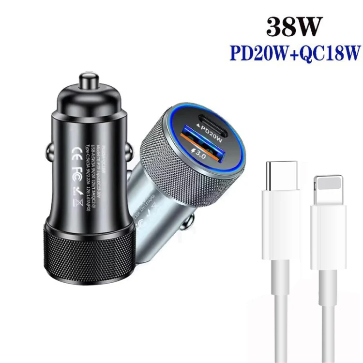 P19 Metal PD20W USB-C + QC18W USB Car Charger with Type-C to 8 Pin Date Cable(Silver Gray) - Image 3