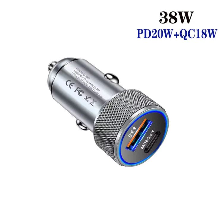 P19 Metal PD20W USB-C + QC18W USB Dual Port Car Charger(Silver Gray) - Image 2