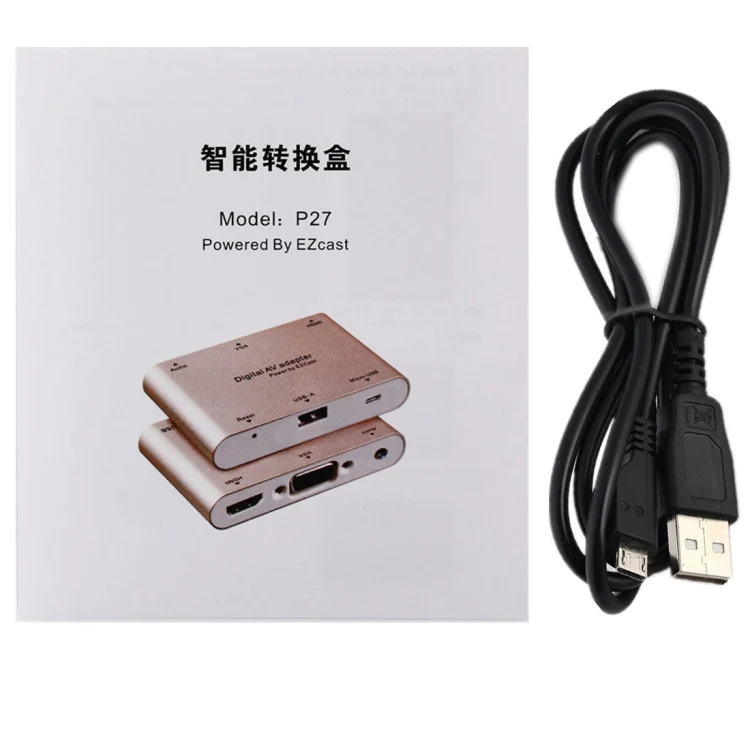 P27 Metal Cover Micro USB to HDMI + VGA HDTV Converter Digital AV Adapter, Power by EZCast, Support iOS / Android / Windows System(Silver) - Image 5