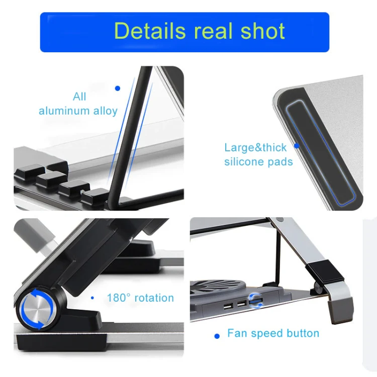 P3 Adjustable Aluminum Foldable Portable Laptop Notebook Fan Stand Bracket - Image 5