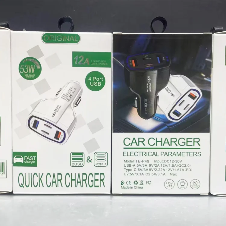 P49 53W PD20W Type-C + USB 4-port Car Charger with USB to Micro USB Data Cable(Black) - Image 8