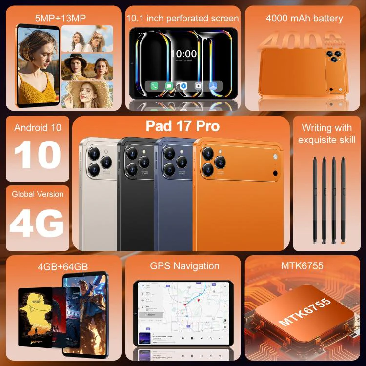 Pab 17 Pro 10.1 inch 4G LTE Tablet PC, 4GB+64GB, Android 10 MTK6755 Octa Core, US Plug (Orange) - Image 5
