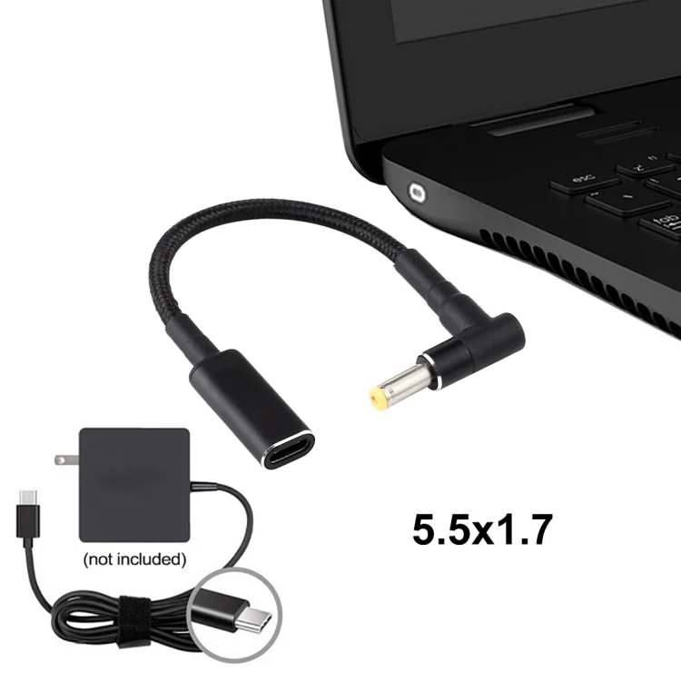 PD 100W 18.5-20V 4.8 x 1.7mm Elbow to USB-C / Type-C Adapter Nylon Braid Cable - Image 5
