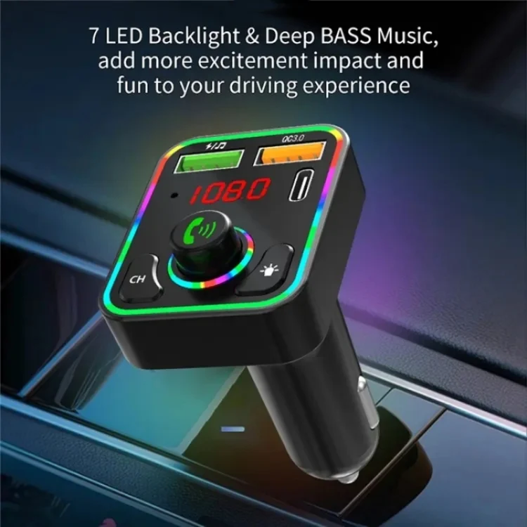 PDF3 7-Color Lights Hands-Free Bluetooth Calling MP3 Wireless Player PD/QC3.0 Fast Car Charger - Image 3