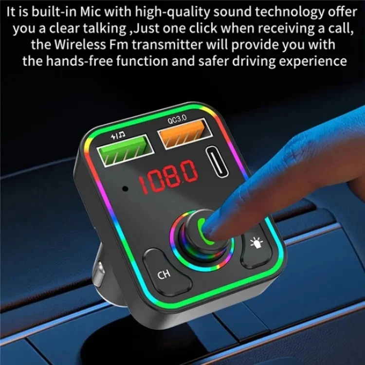 PDF3 7-Color Lights Hands-Free Bluetooth Calling MP3 Wireless Player PD/QC3.0 Fast Car Charger - Image 4