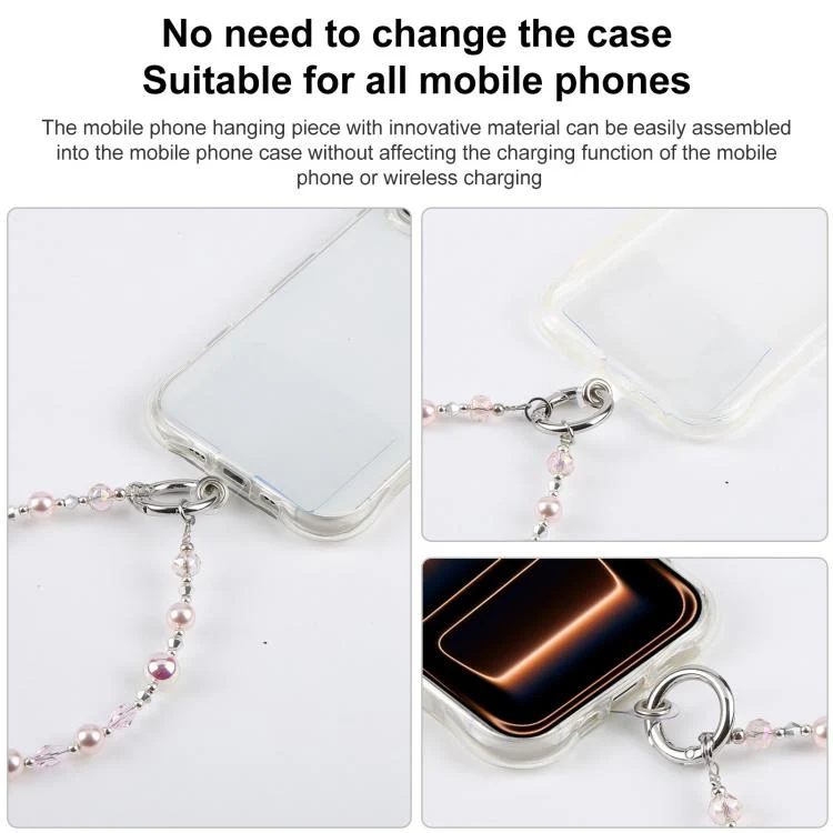 Pearl Heart Bow Phone Charm Strap(Pink) - Image 2