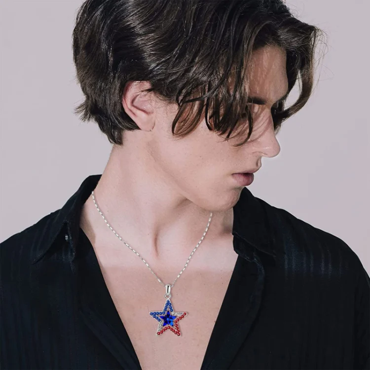 Pentagram With Zirconia Pendant Holiday Commemorative Gift, Style: Blue Diamond Necklace - Image 3
