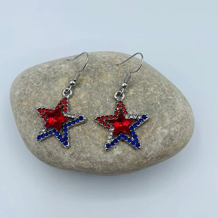 Pentagram With Zirconia Pendant Holiday Commemorative Gift, Style: Red Diamond Earrings - Image 2