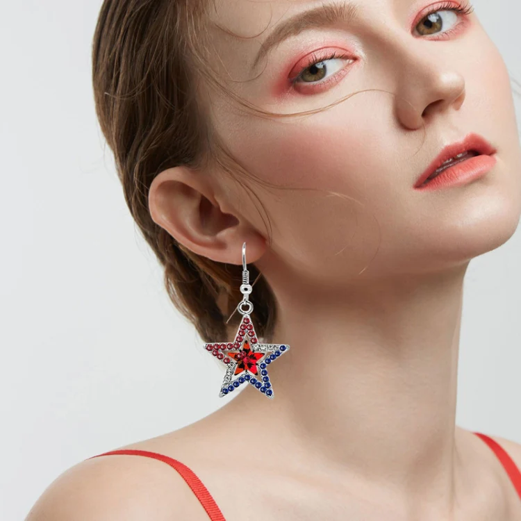 Pentagram With Zirconia Pendant Holiday Commemorative Gift, Style: Red Diamond Earrings - Image 4