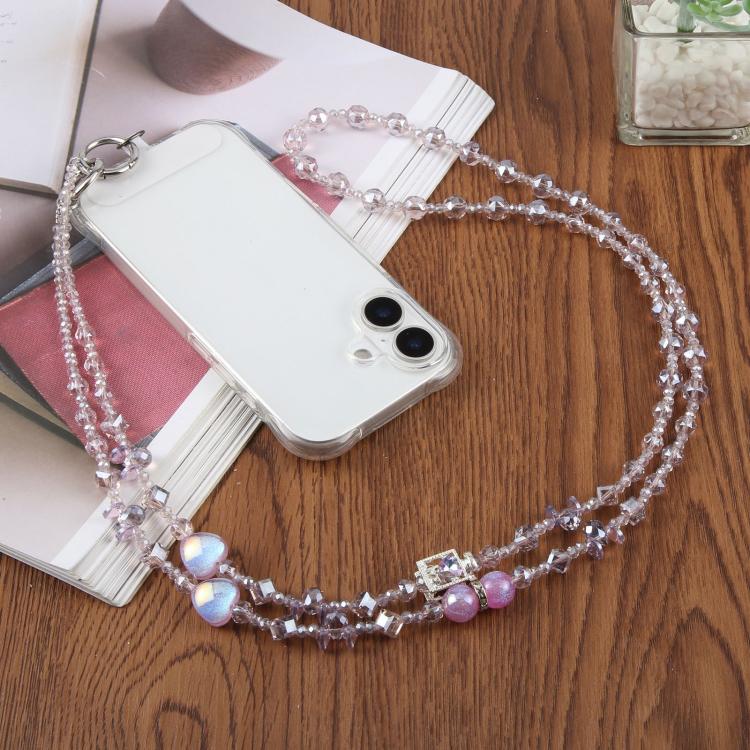 Perfume Bottle Heart Beaded Phone Charm Crossbody Phone Lanyard with Tether Pad(Pink) - Image 6