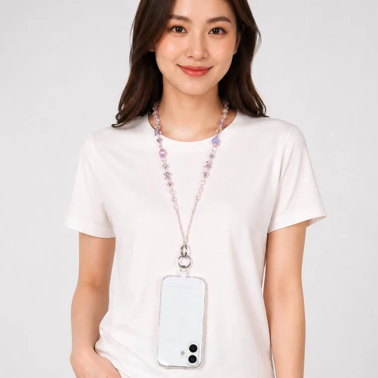 Perfume Bottle Heart Beaded Phone Charm Crossbody Phone Lanyard with Tether Pad(Pink) - Image 7