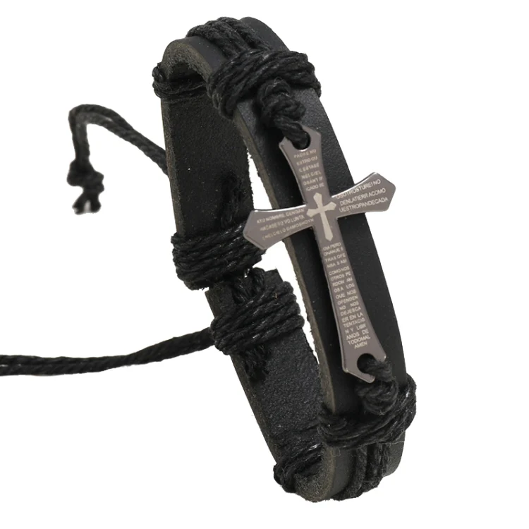 Personalized Hand-Woven Leather Bracelet Simple Pull-Out Adjustable Vintage Wristbands(Black)